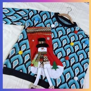 Holiday Sweater with Embedded Snowman